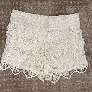 Cream Lace Crochet Shorts